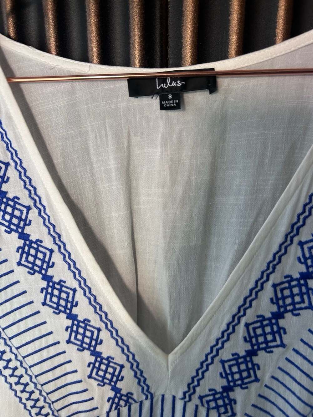 Lulus Gone to Greece White and Blue Embroidered Tiered Mini Dress Size S - Picture 2 of 4